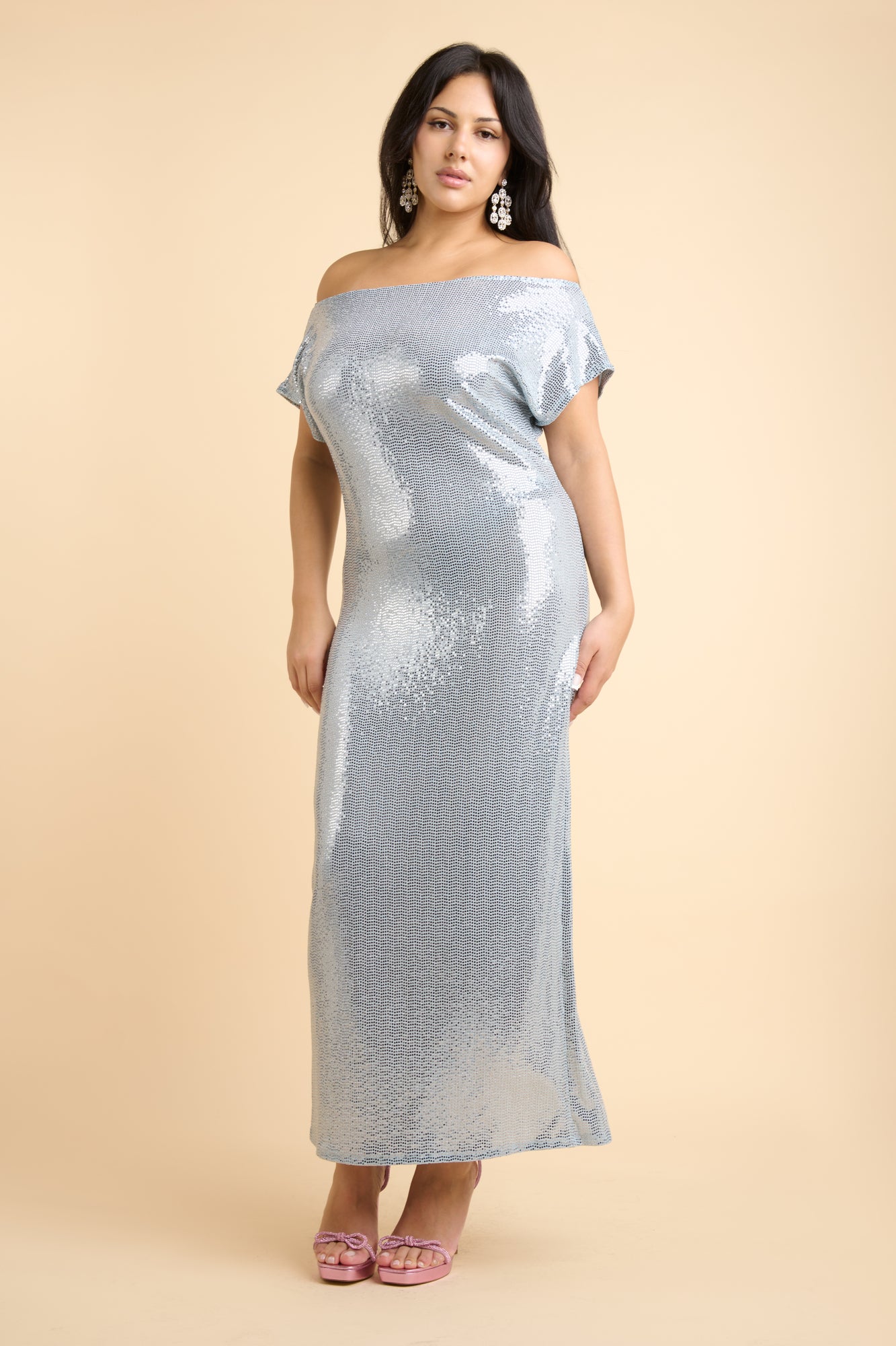 Selena Dress - Powder Blue/Silver Metal