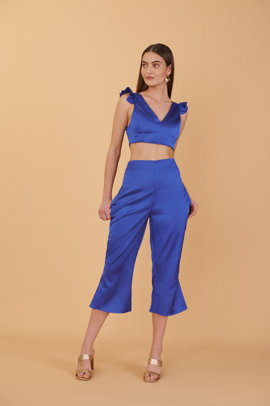 Katy Top + Culotte Set - Royal Blue Satin