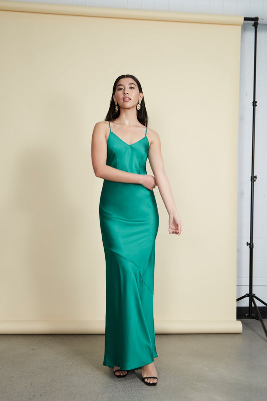 Jude Gown - Emerald Green Satin