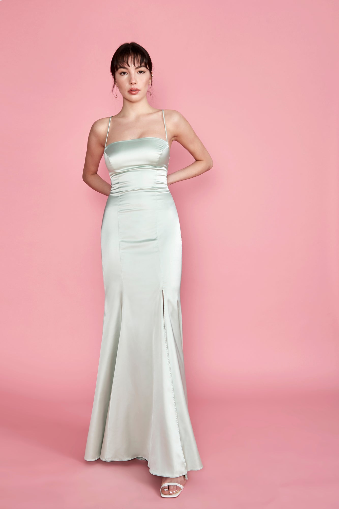 Naomi Gown - Mint Green Satin